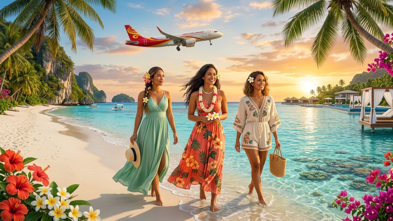 A Hong Kong Airlines Airbus A320 landing safely in tropical Saipan, providing a highly reliable direct bypass for travelers desperate to escape the travel chaos and flight cancellations affecting congested Asian transit hubs