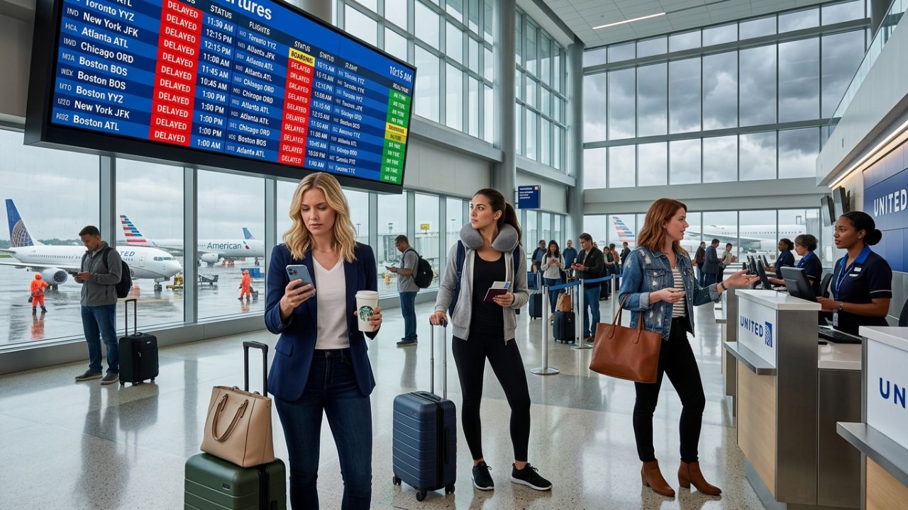 Hundreds of stranded passengers crowded at Indianapolis International Airport, attempting to navigate severe travel chaos and sudden flight cancellations caused by Northeast bottlenecks