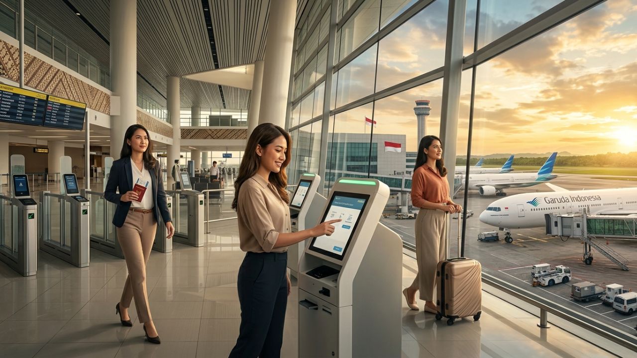 A highly dramatic scene capturing Indonesian aviation authorities aggressively executing a massive ICAO security compliance overhaul to combat severe international travel chaos and bypass extreme regulatory collapse