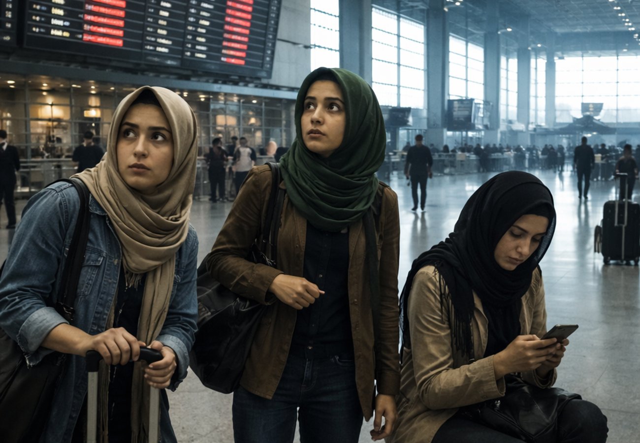 Tehran Khomeini International Airport with flight suspension notice after Iranian missile strikes on Israel