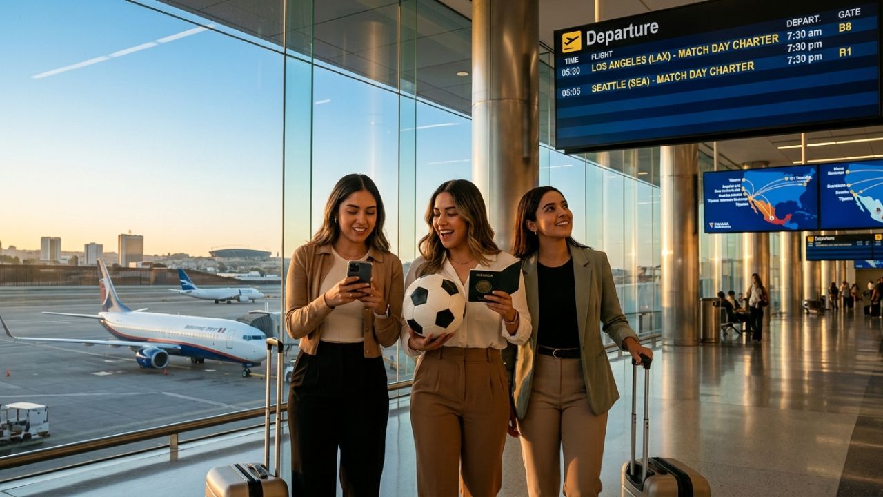 A highly dramatic scene capturing massive logistical intensity as Iran’s national team executes extreme cross-border charter flight operations out of Mexico, aggressively bypassing the severe geopolitical travel chaos and border restrictions surrounding the 2026 World Cup