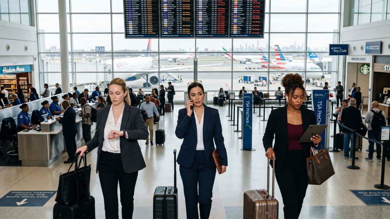 A massive traffic jam outside John F. Kennedy International Airport, illustrating the brutal travel chaos and severe ground congestion paralyzing business travelers in New York