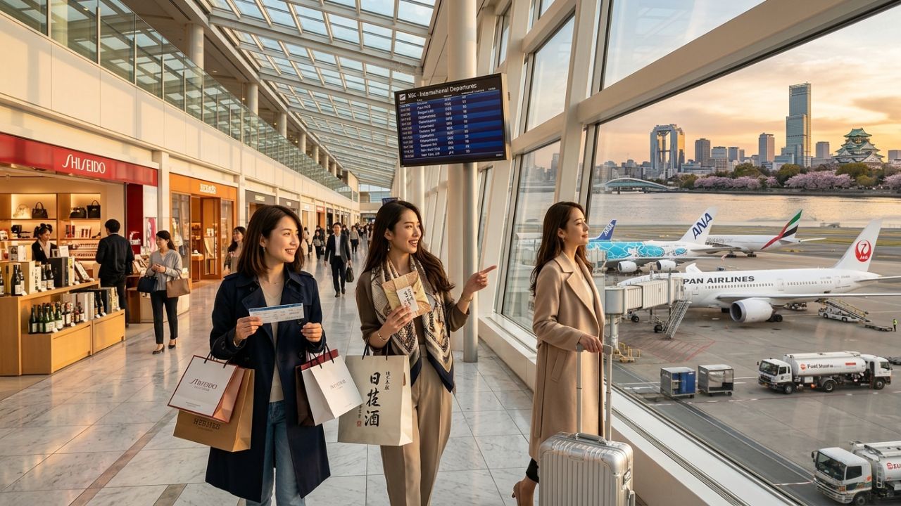 A highly dramatic scene capturing Japanese aviation authorities aggressively executing a massive Terminal 1 infrastructure expansion at Kansai International Airport to combat severe international travel chaos and bypass terminal congestion
