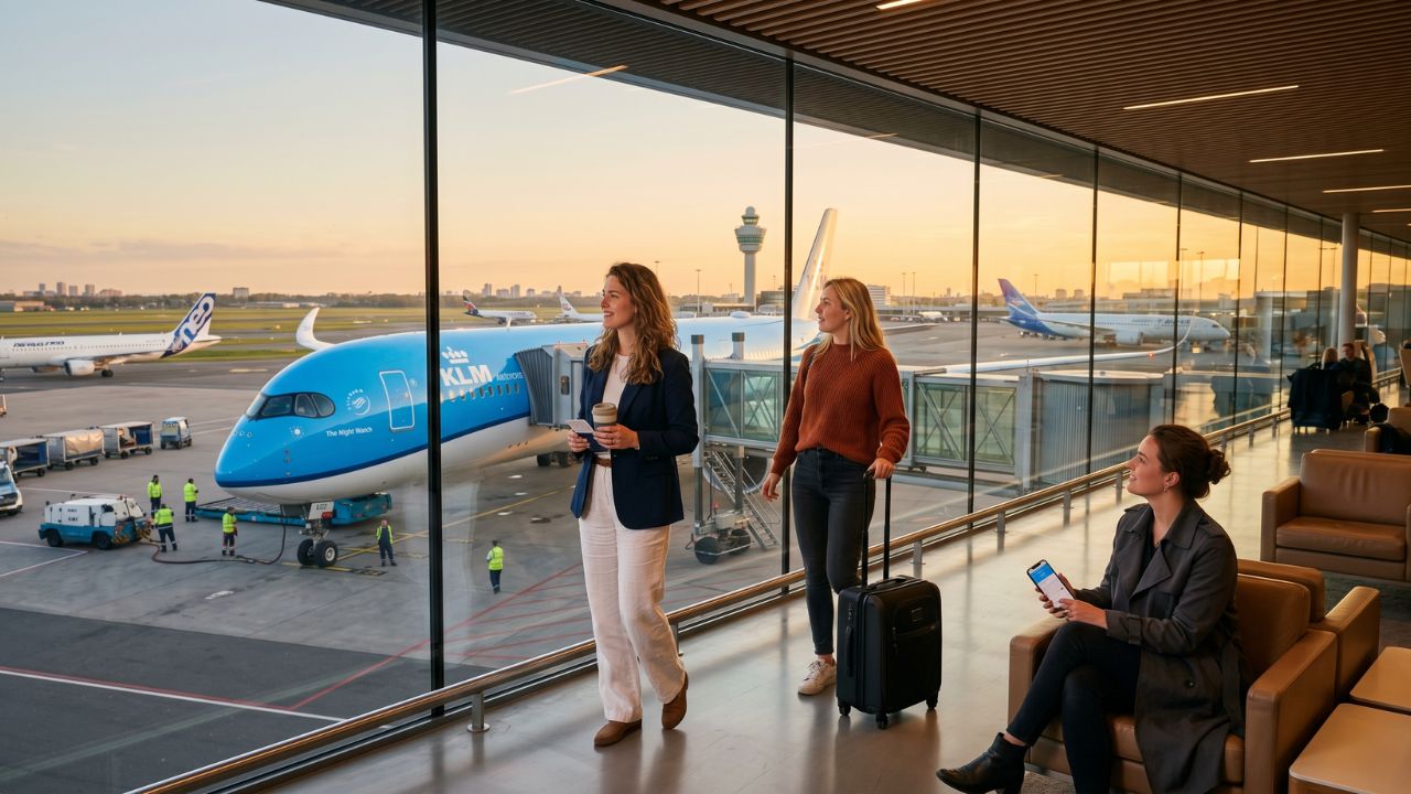 A stunning KLM Royal Dutch Airlines Airbus A350 named 'The Night Watch' resting on the tarmac at Amsterdam Schiphol, awaiting its controversial maiden flight to Toronto