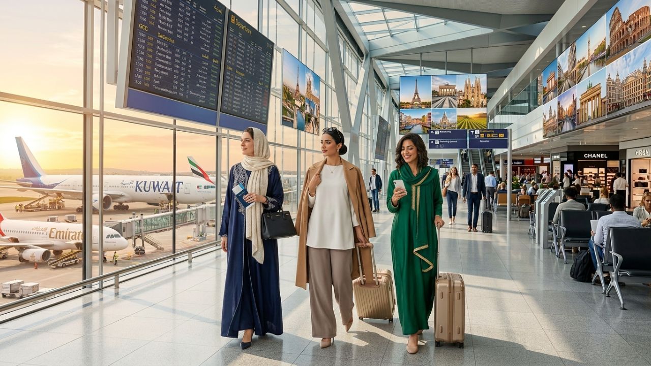 A highly congested Kuwait International Airport Terminal 4 during the limited 16-hour operational window, highlighting the severe travel chaos and flight cancellations affecting Gulf transit passengers