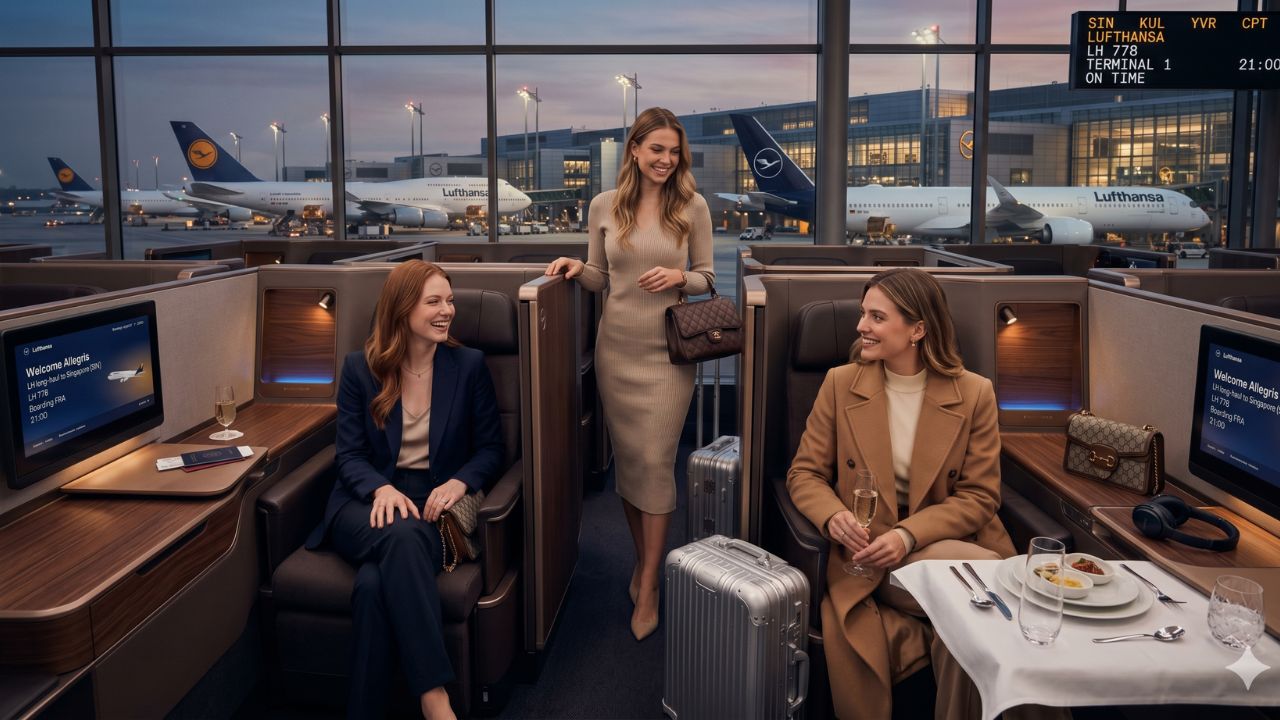The stunningly luxurious interior of a Lufthansa Allegris First Class Suite, designed to completely shield elite corporate travelers from agonizing terminal fatigue and winter travel chaos