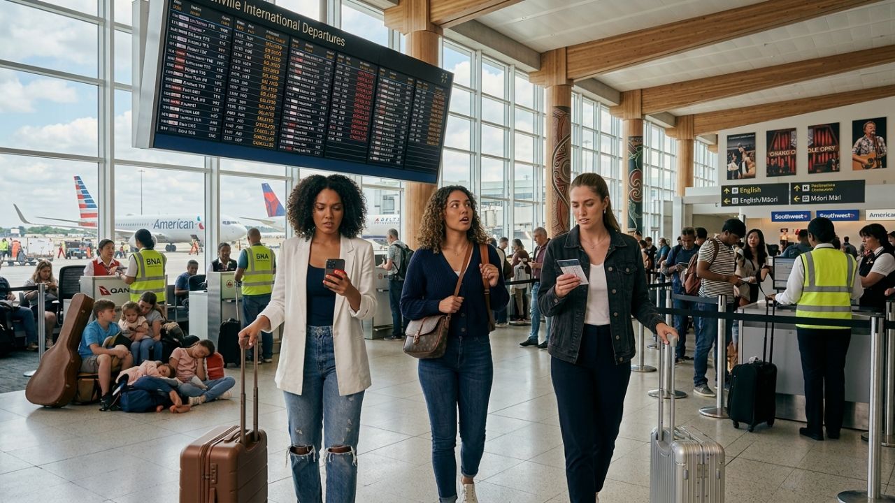 Nashville airport flight cancellations delays travel chaos Southwest United