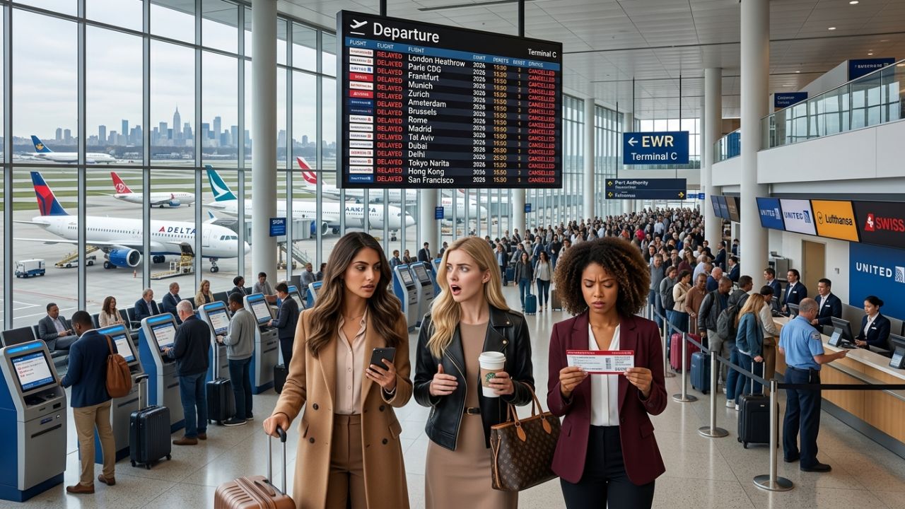 Newark Liberty flight cancellations delays travel chaos United Airlines Jazz