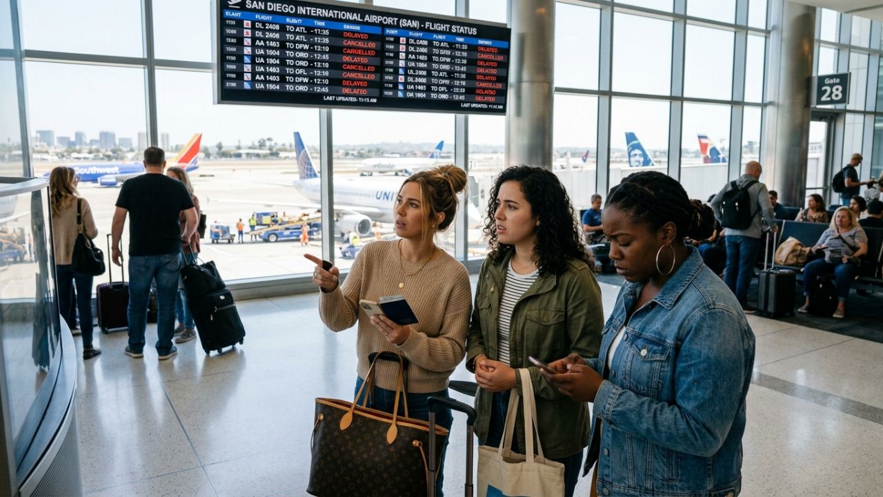San Diego Airport flight cancellations delays travel chaos aviation updates