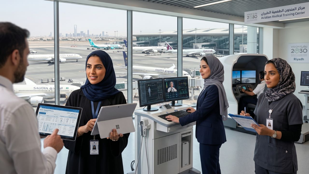 A specialised Saudi aviation medical professional ensuring pilot fitness, actively preventing the sudden crew shortages that trigger massive flight cancellations and regional travel chaos