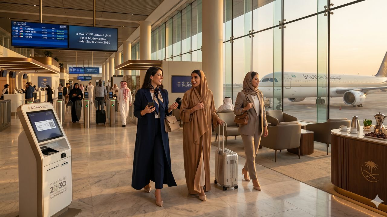 A highly advanced, congestion-free Saudia Airbus A321neo aircraft prepared for departure, designed to completely shield passengers from severe regional travel chaos and flight cancellations