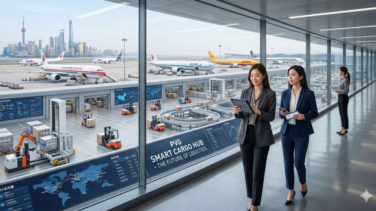 A highly dramatic scene capturing the massive Shanghai Pudong Airport expansion, specifically designed to bypass terrifying global travel chaos and severe international airport disruptions