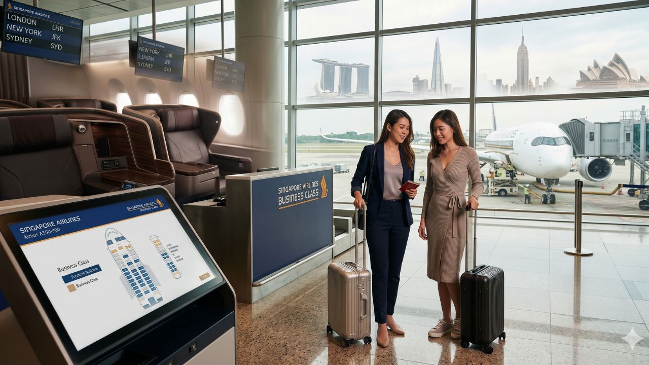 A highly dramatic scene capturing the massive Singapore Airlines premium seating overhaul, specifically designed to bypass terrifying international travel chaos and severe global airport disruptions