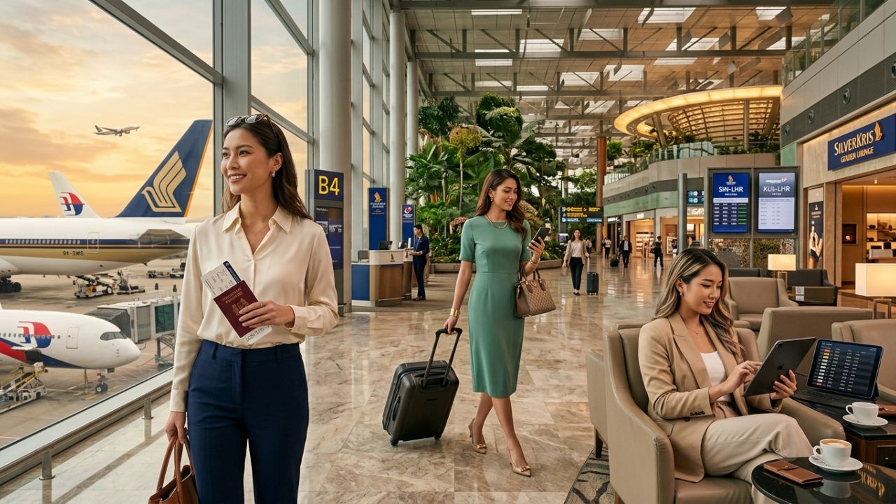 A highly dramatic scene capturing massive passenger relief as Singapore Airlines and Malaysia Airlines aggressively deploy widebody aircraft to connect Australia to Asia, violently shielding travelers from terrifying regional travel chaos and disconnected airport disruptions