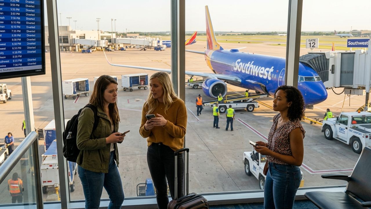 Southwest Flight SWA1377 diversion Oklahoma City travel chaos aviation updates