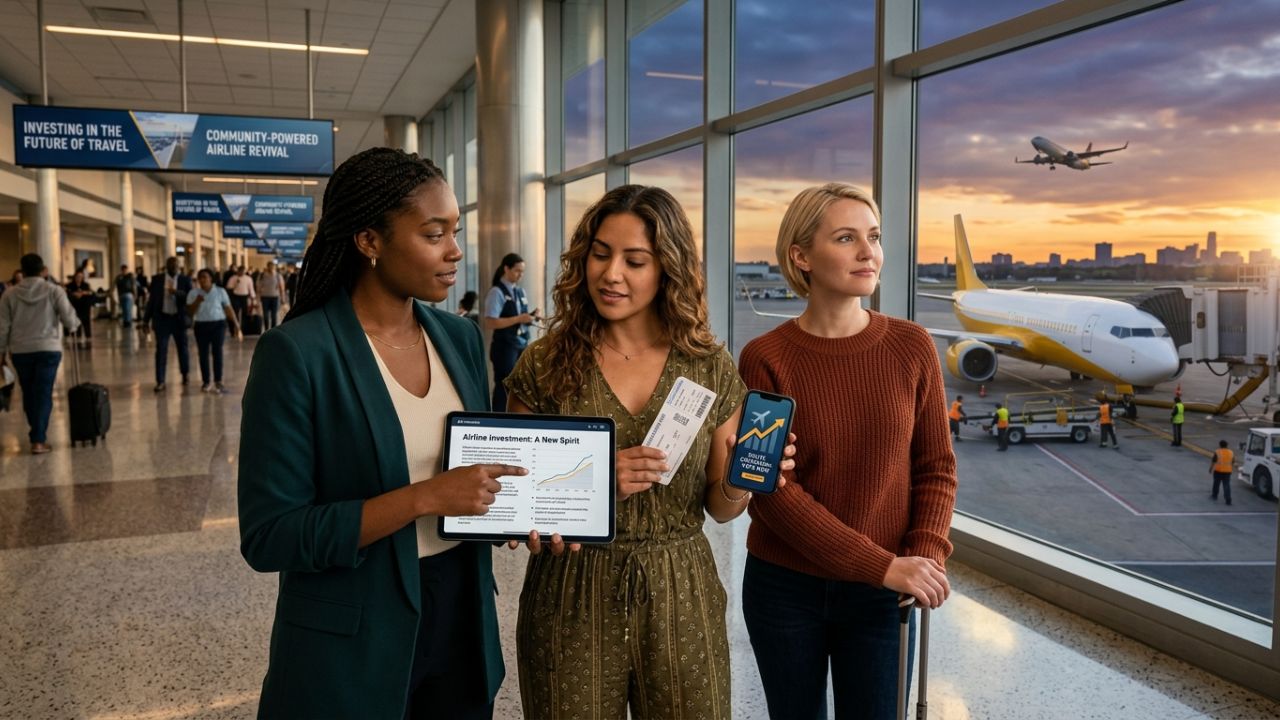 A grounded Spirit Airlines aircraft representing the 2026 collapse and the ambitious Spirit 2.0 investor campaign attempting to revive the carrier.