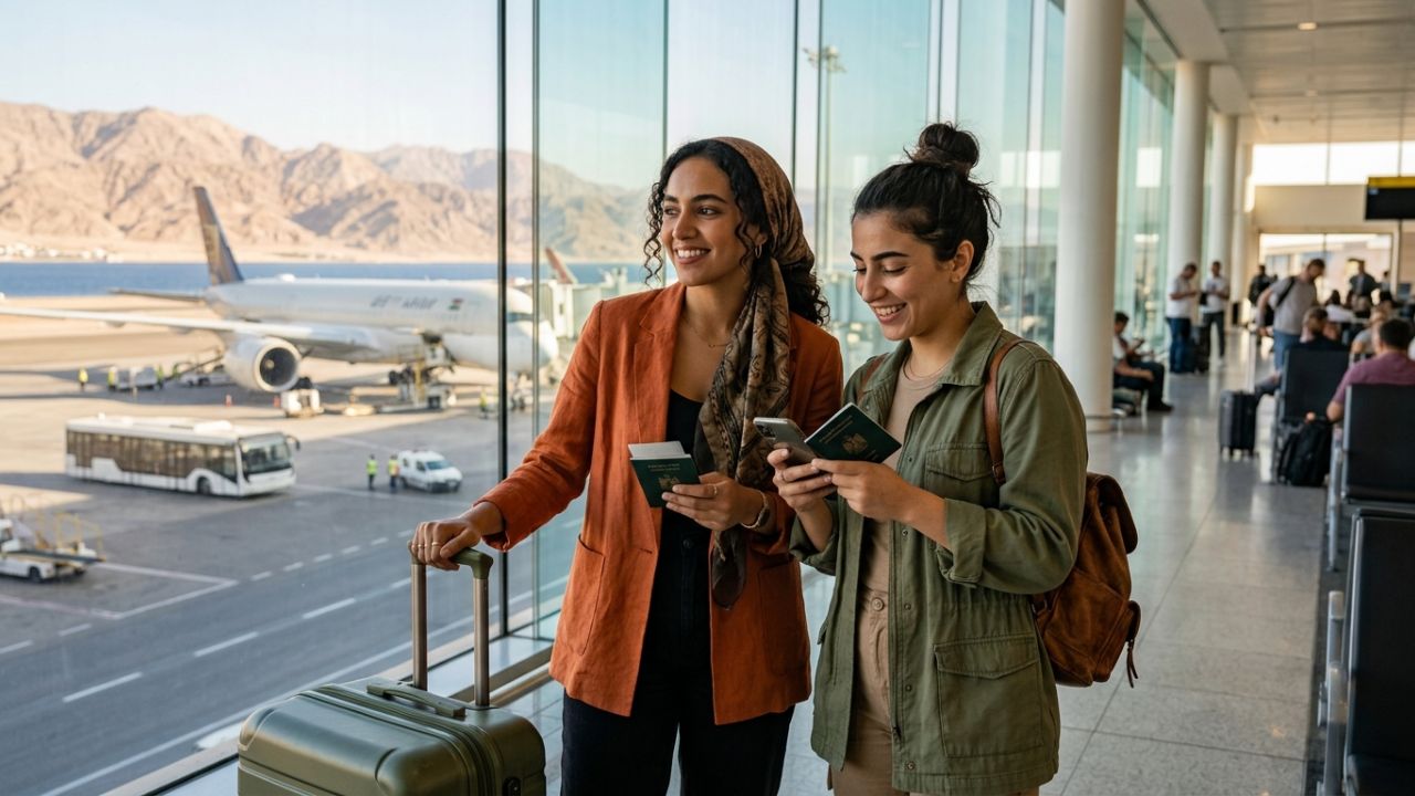An Arkia wide-body aircraft staging long-haul operations at King Hussein International Airport in Aqaba, Jordan, bypassing severe Israeli capacity caps