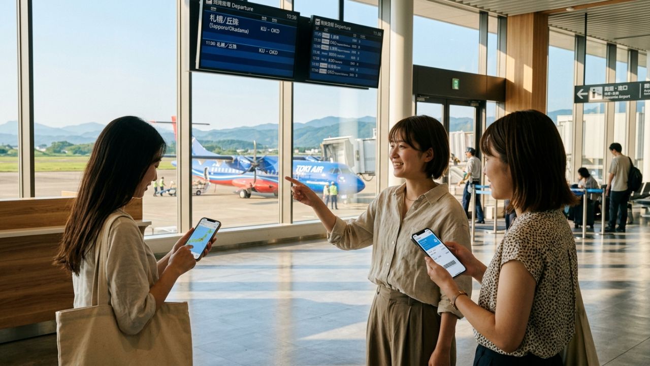 A Toki Air regional aircraft grounded on the tarmac as the airline officially suspends its Chubu-Okadama route to heavily consolidate network operations in Niigata.