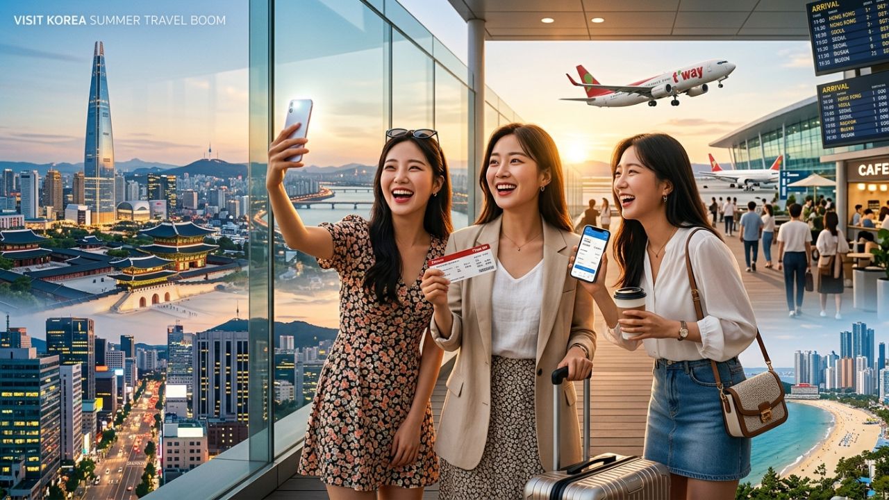 A T'way Air aircraft executing a direct flight from Hong Kong to South Korea, aggressively bypassing regional travel chaos by offering highly affordable fares to Seoul and Busan.