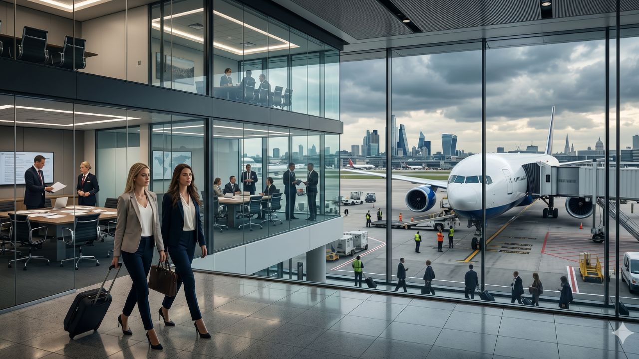 A highly dramatic scene capturing the massive United Airlines legal crisis, specifically triggering terrifying international travel chaos and severe global airport disruptions