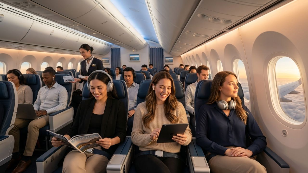 A highly dramatic scene capturing United Airlines aviation authorities aggressively executing severe new noise control rules and removing disruptive passengers to combat mid-air travel chaos