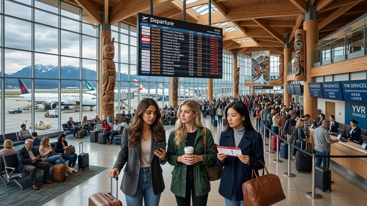 Vancouver airport flight cancellations delays travel chaos Air Canada Pacific Coastal