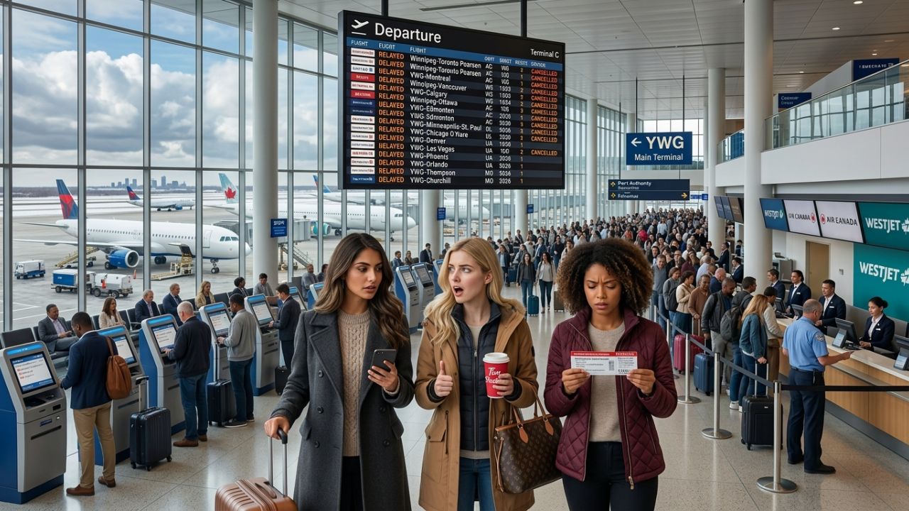 Winnipeg airport flight cancellations delays travel chaos Air Canada Jazz