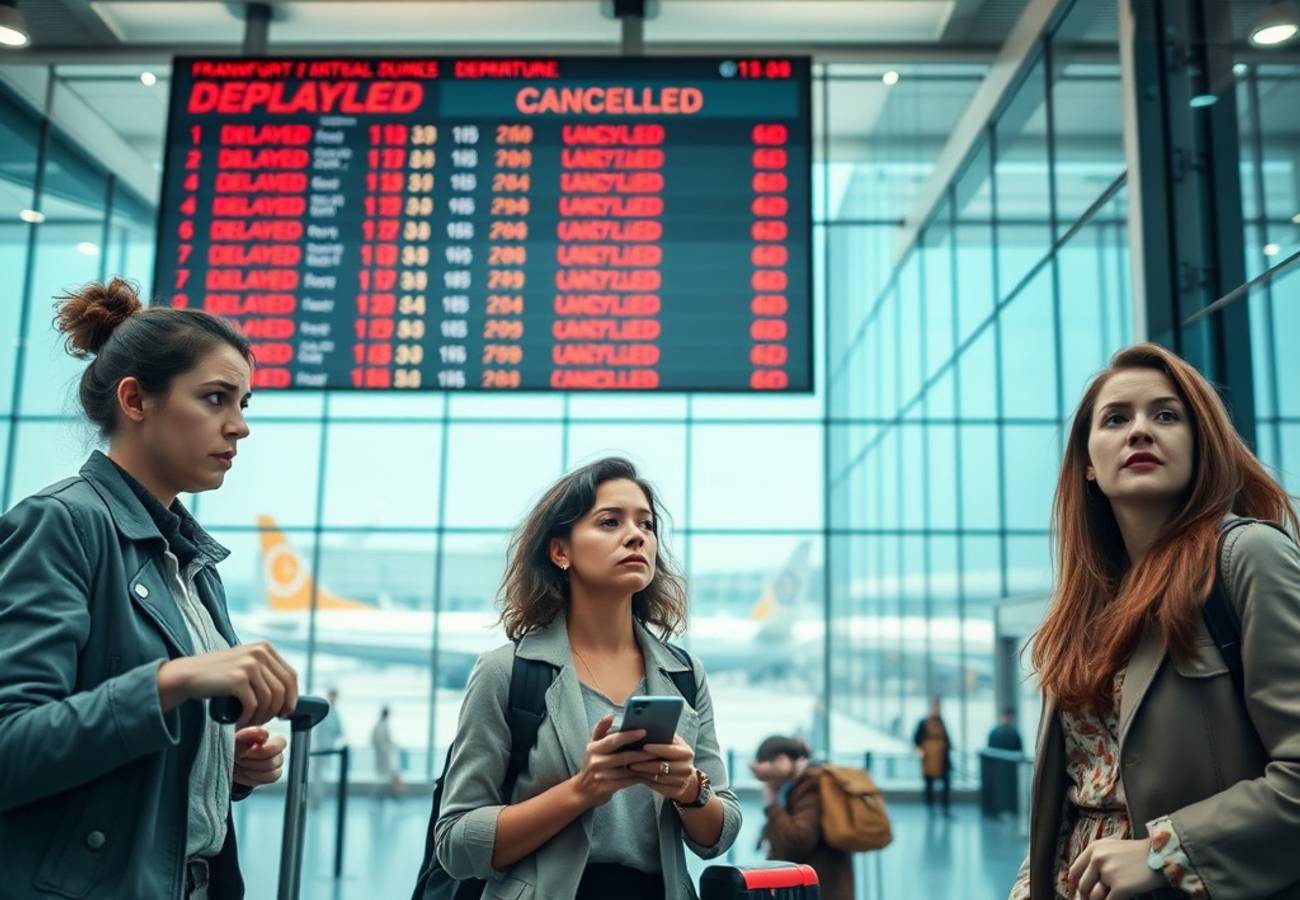German airport terminals crowded with delayed passengers during summer travel disruption