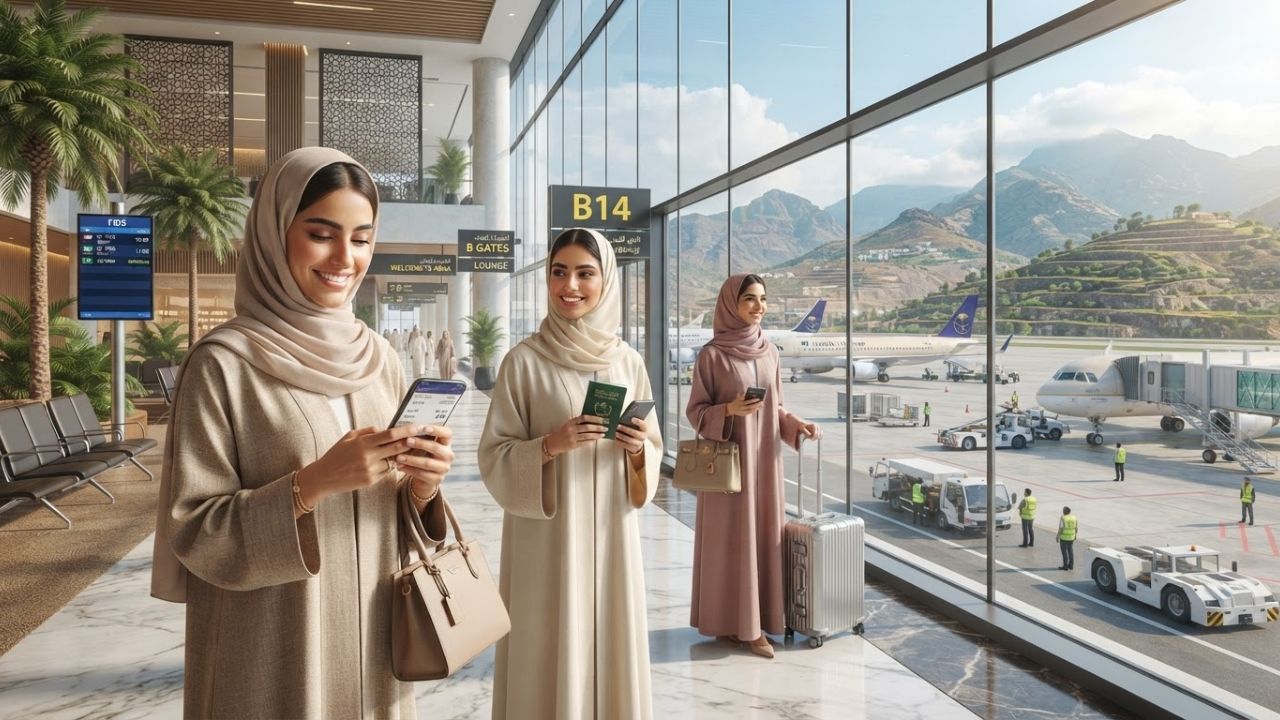 A regional passenger airplane landing at a clean modern airport terminal located in a mountainous region under clear skies