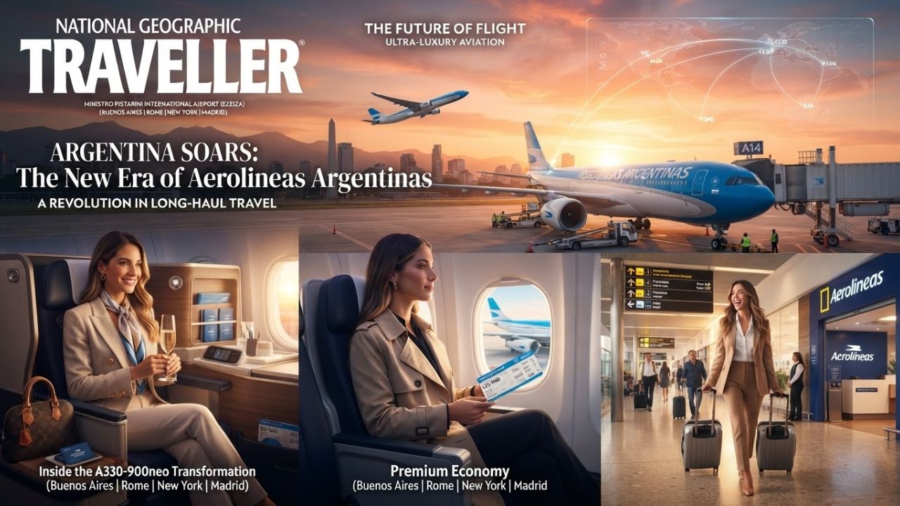An Aerolíneas Argentinas Airbus A330-900 aircraft climbing into the sky above Buenos Aires