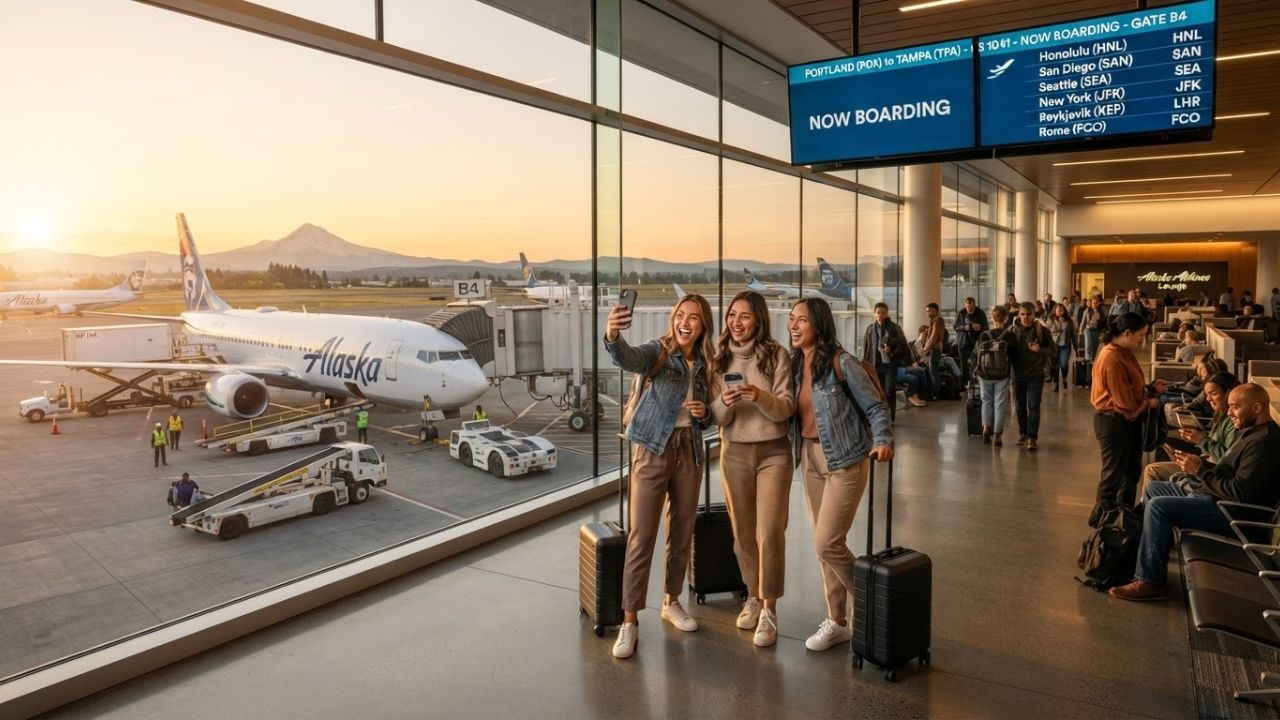 Alaska Airlines aircraft on the runway representing route expansion