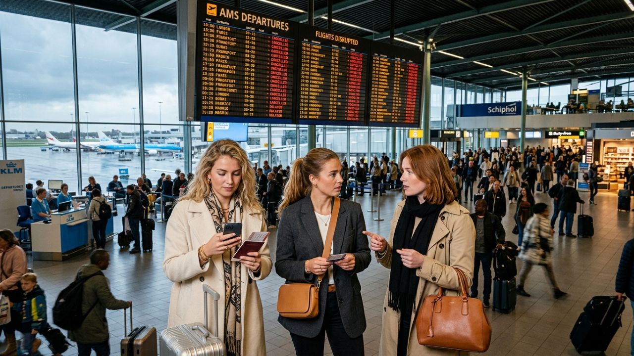 Amsterdam Schiphol Airport flight delays cancellations travel chaos