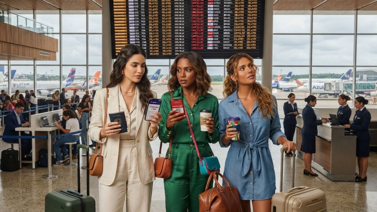 A busy terminal at São Paulo-Guarulhos Airport during flight delays