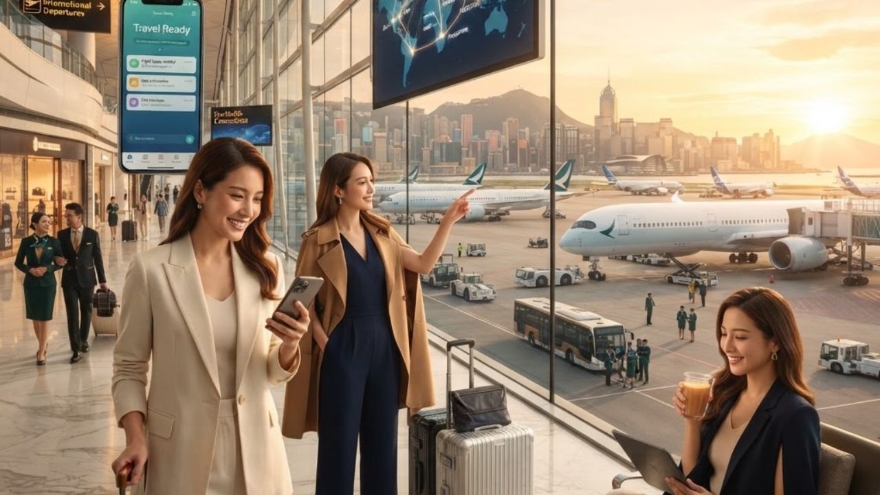 A commercial passenger jet bearing the Cathay Pacific livery preparing for departure at an airport terminal