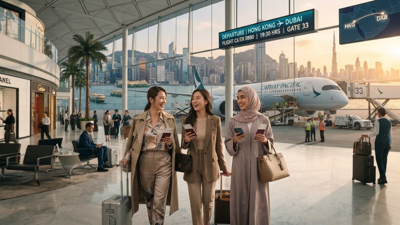 Cathay Pacific aircraft on the runway at Hong Kong International Airport