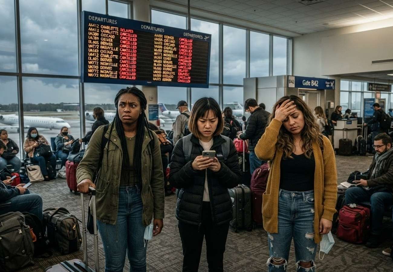 Columbia Metro airport terminal during flight disruptions