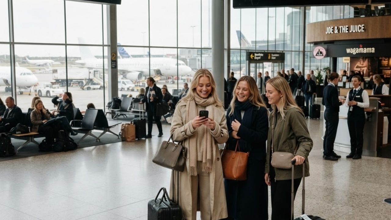 Passenger boarding gates at Copenhagen Airport with aircraft parked on the tarmac outside