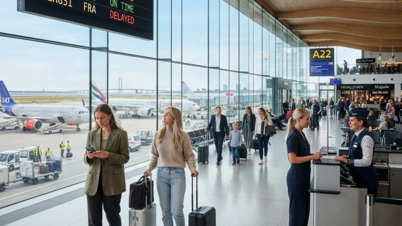 Passenger terminal building at Copenhagen Kastrup Airport under bright daylight