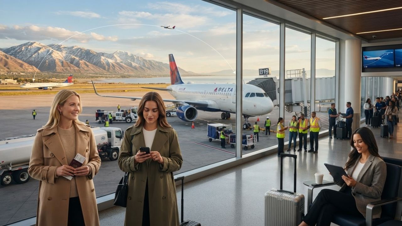 Delta Air Lines Airbus A319 passenger jet taxiing at Salt Lake City International Airport