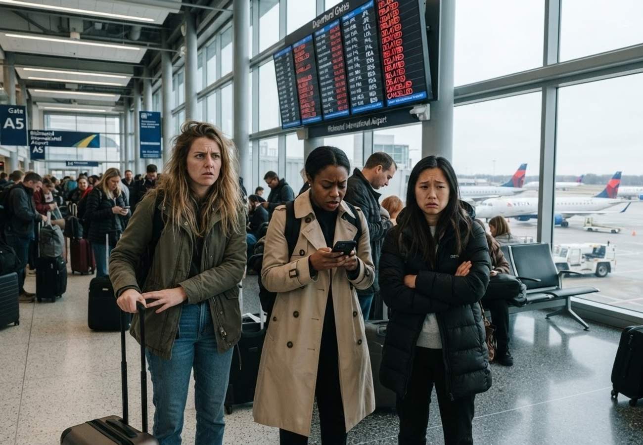Richmond International Airport terminal during flight disruptions