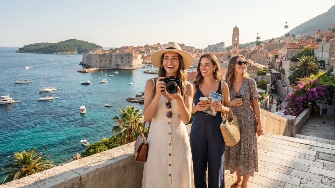 Panoramic view of historic Dubrovnik Old Town and Adriatic coastline