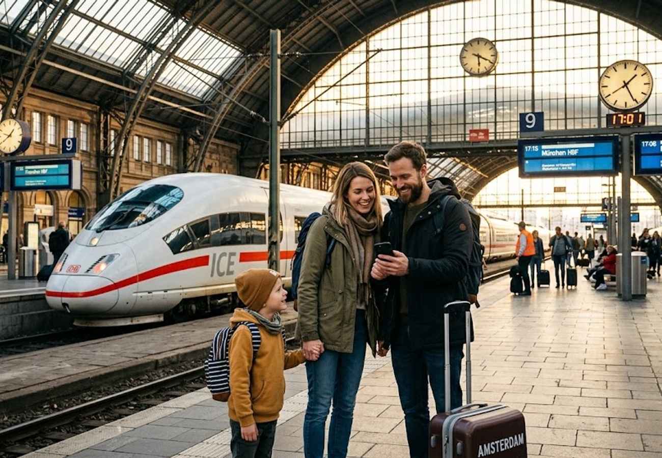 European high-speed train at a station platform representing Emirates Skywards rail redemption