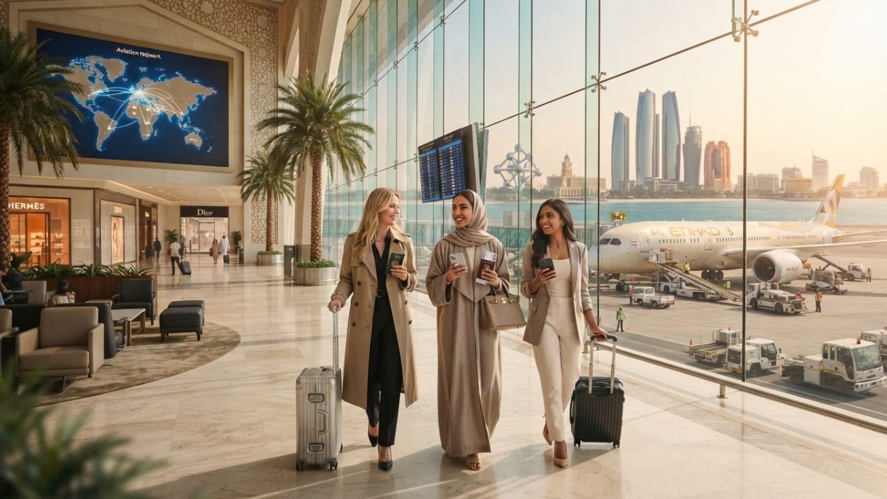 Etihad Airways aircraft parked at Abu Dhabi International Airport terminal