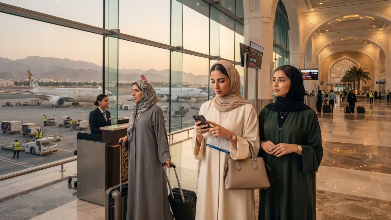 Etihad Airways Boeing 787-9 parked at the gate representing flight cancellations in Muscat