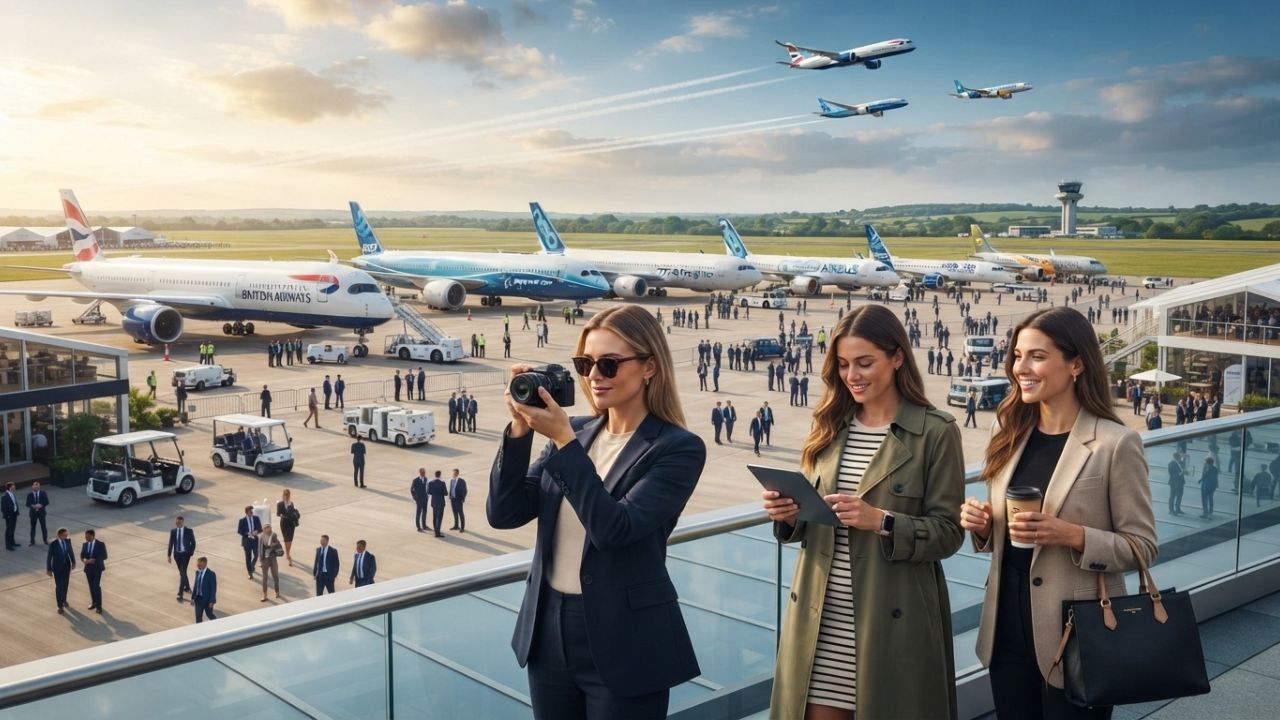 Commercial widebody passenger jet aircraft on display at Farnborough International Airshow