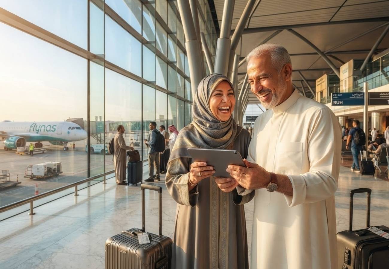 Digital interface showing Saudi Arabian tourism experiences and landmarks