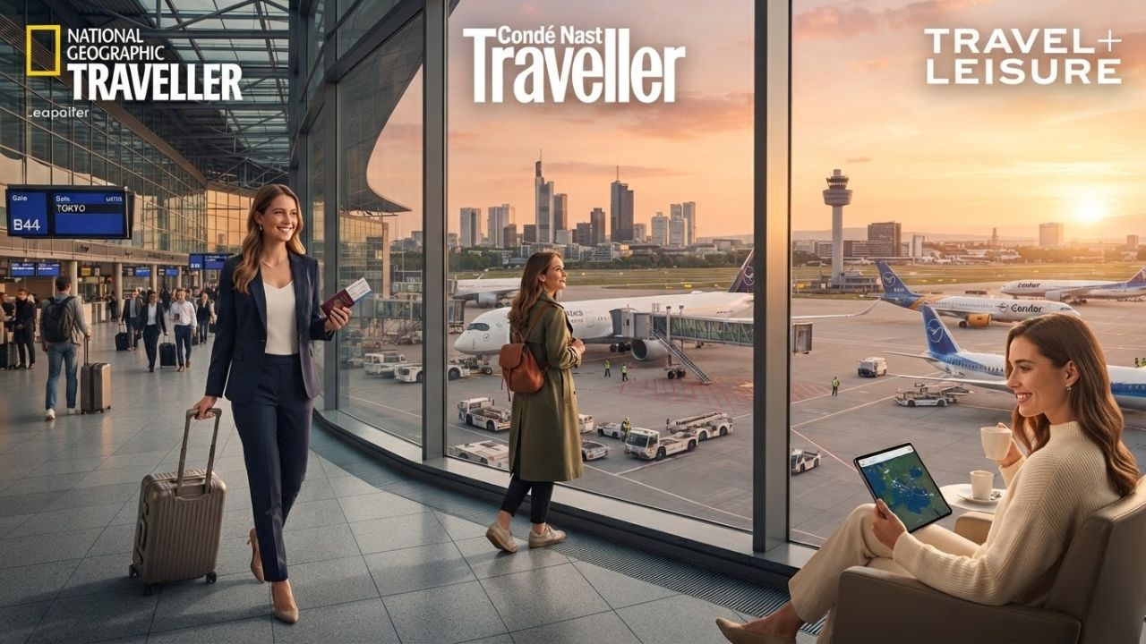 Frankfurt Airport international terminal with modern widebody aircraft highlighting global aviation hub competition.