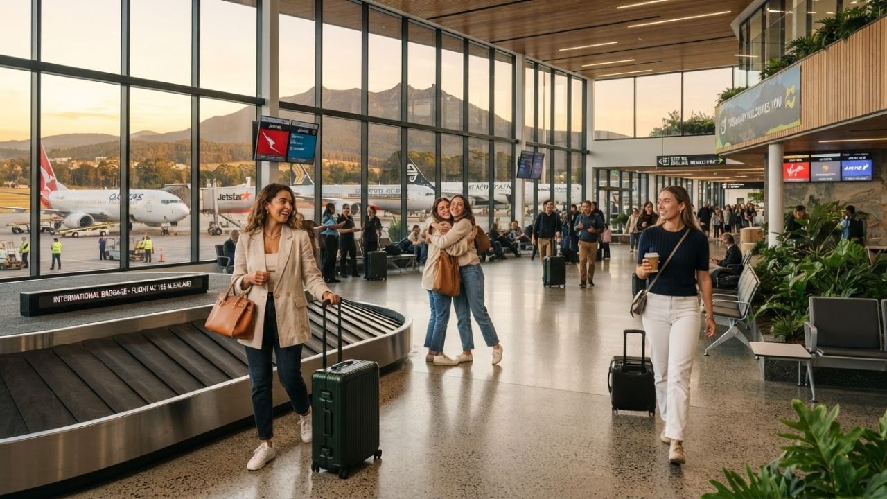 A newly renovated arrivals hall inside an international airport