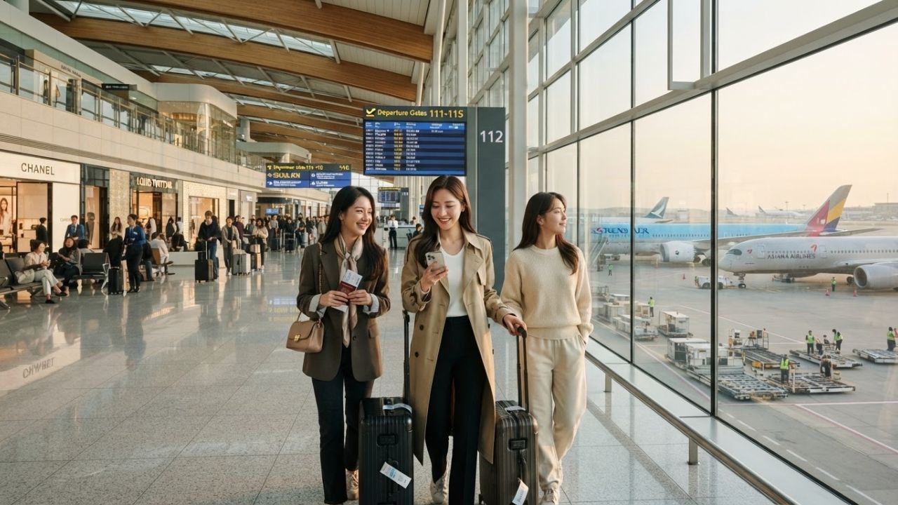 An airport departure board displaying flight cancellations across major Asian routes