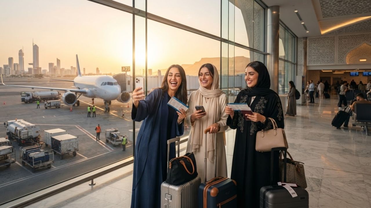 A Jazeera Airways Airbus A320 commercial jet parked at the boarding gate in Kuwait Airport